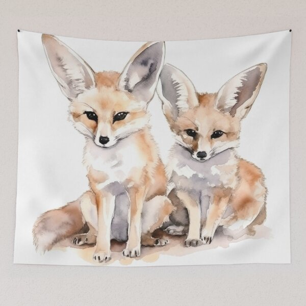 Item preview, Watercolor wash fennec foxes designed and sold by Matt's Artificial Nature.