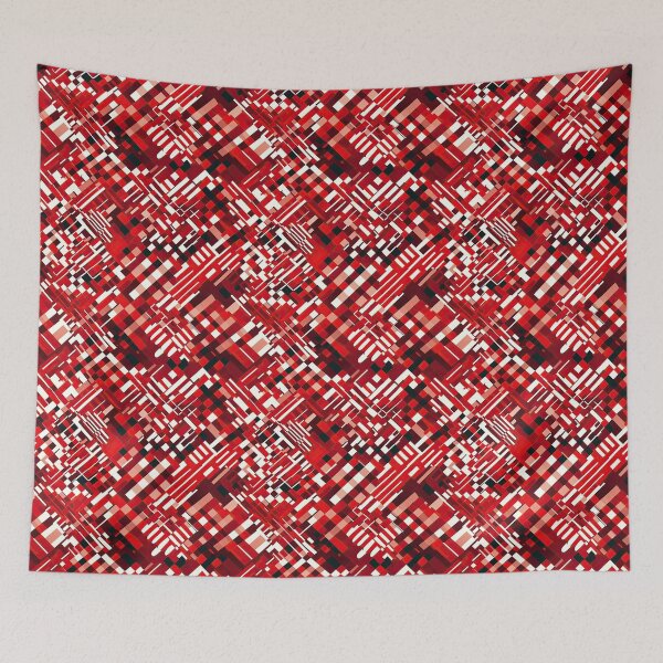 Aperçu de l'œuvre Motif de forme carrée rouge blanc noir cool dans un style géométrique abstrait créée et vendue par Aurora Hues.