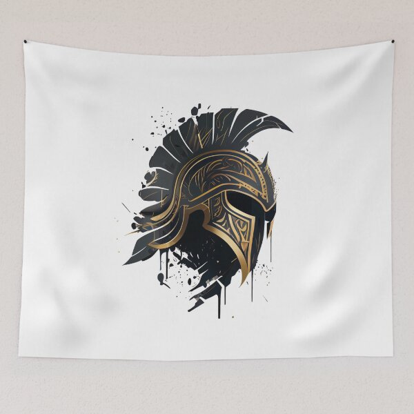 Item preview, Unleash Your Inner Warrior with Our Black and Gold Tribal Spartan Helmet designed and sold by ShadowAndSlate.