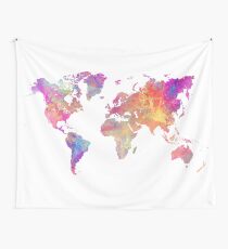 Weltkarte violett Wandbehang