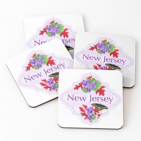 Item preview, New Jersey State Pride| NJ State Flower Violet Red Oak Black Swallowtail Butterfly | US State Collection State Icon Illustration  designed and sold by JourneyHomeMade.