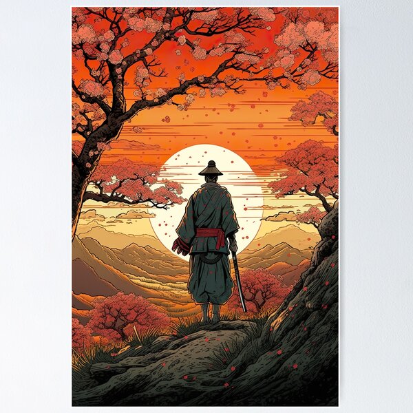 Wall Mural Lonely Samurai - Mountain Landscape, Japanese