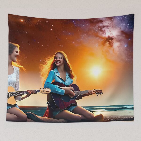 Item preview, Dos cantantes con guitarra bajo un cielo estrellado junto al mar. designed and sold by Chancedazur.