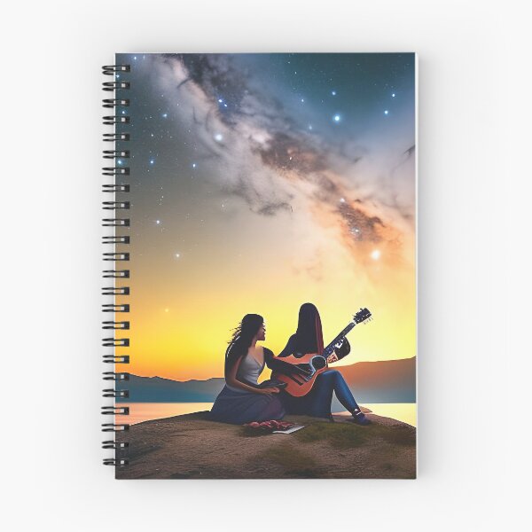 Aperçu de l'œuvre Deux chanteuses avec guitare sous un ciel étoilé en bord de mer créée et vendue par Chancedazur.