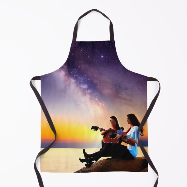 Aperçu de l'œuvre Deux chanteuses avec guitare sous un ciel étoilé en bord de mer créée et vendue par Chancedazur.