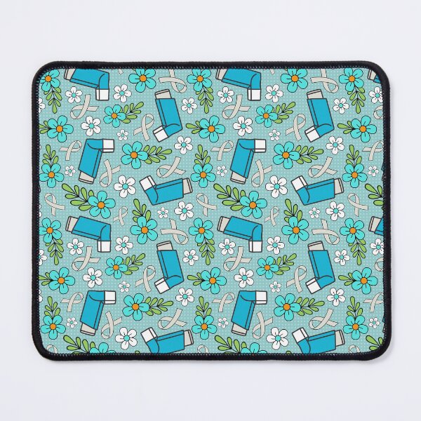 Item preview, Asthma Inhalers and Grey Awareness Ribbons Blue and Aqua Floral designed and sold by KrisInStitches.