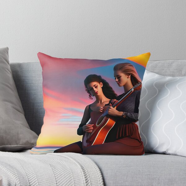 Aperçu de l'œuvre Deux chanteuses avec guitare sous un ciel étoilé en bord de mer créée et vendue par Chancedazur.