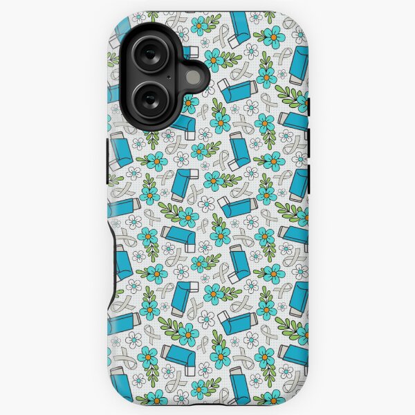 Item preview, Asthma Inhalers and Grey Awareness Ribbons Blue and Aqua Floral designed and sold by KrisInStitches.