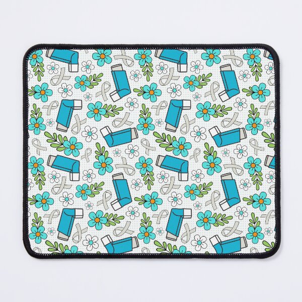 Item preview, Asthma Inhalers and Grey Awareness Ribbons Blue and Aqua Floral designed and sold by KrisInStitches.