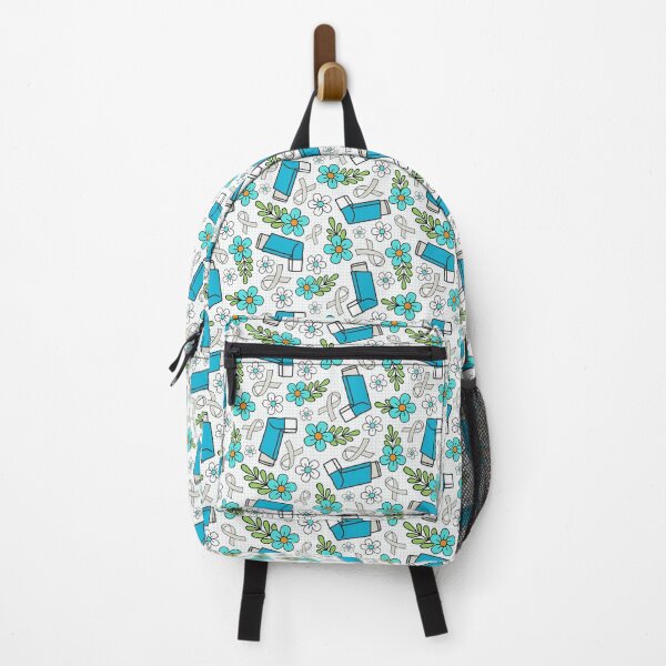 Item preview, Asthma Inhalers and Grey Awareness Ribbons Blue and Aqua Floral designed and sold by KrisInStitches.