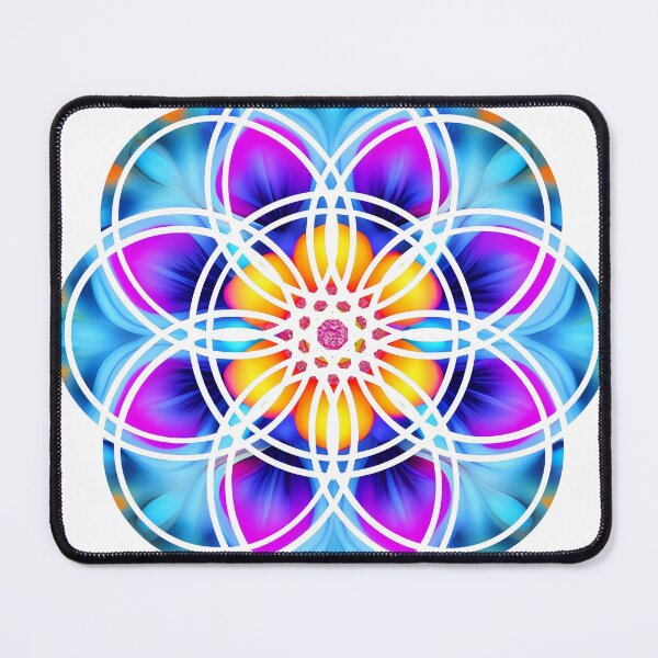 Item preview, Neon Mandala Flower Neon Blue Purple and Yellow Flower Of Life designed and sold by iDWebArt.