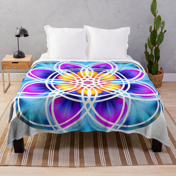 Item preview, Neon Mandala Flower Neon Blue Purple and Yellow Flower Of Life designed and sold by iDWebArt.