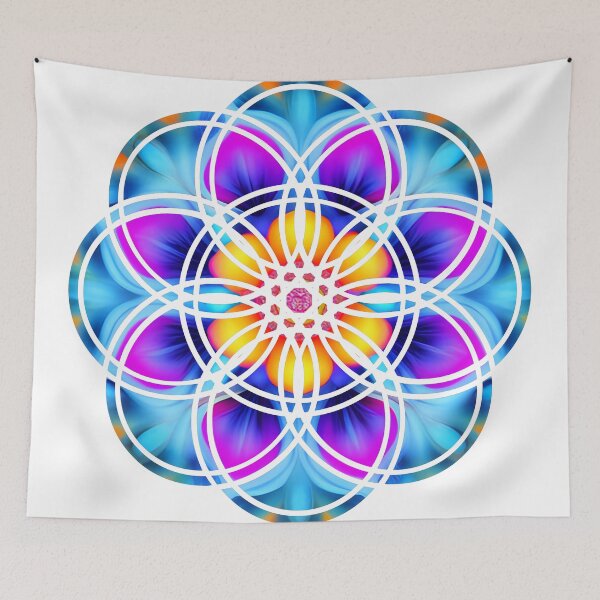 Item preview, Neon Mandala Flower Neon Blue Purple and Yellow Flower Of Life designed and sold by iDWebArt.