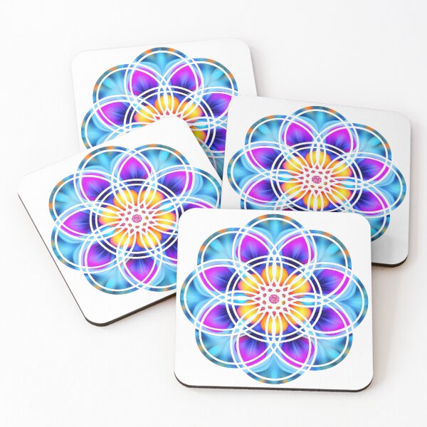 Item preview, Neon Mandala Flower Neon Blue Purple and Yellow Flower Of Life designed and sold by iDWebArt.