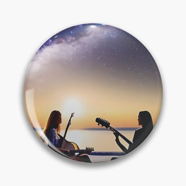 Aperçu de l'œuvre Deux chanteuses avec guitare sous un ciel étoilé en bord de mer créée et vendue par Chancedazur.