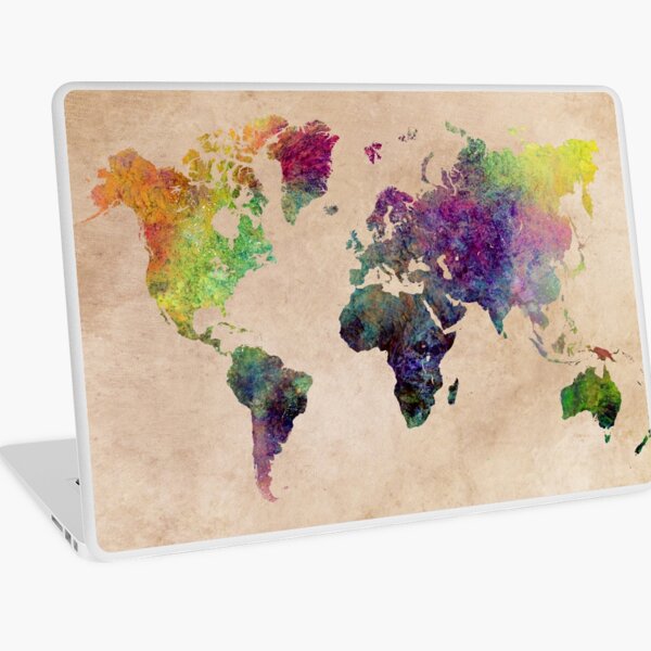 Watercolor world Map art #map #worldmap Laptop Skin
