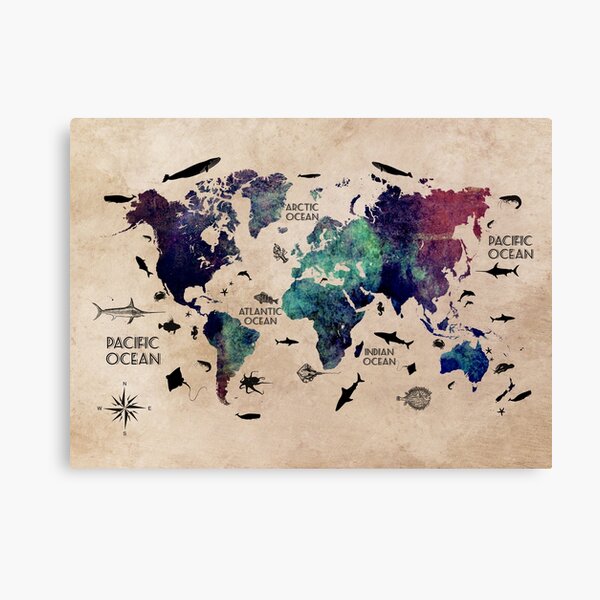 World Map Oceans #map #worldmap Canvas Print