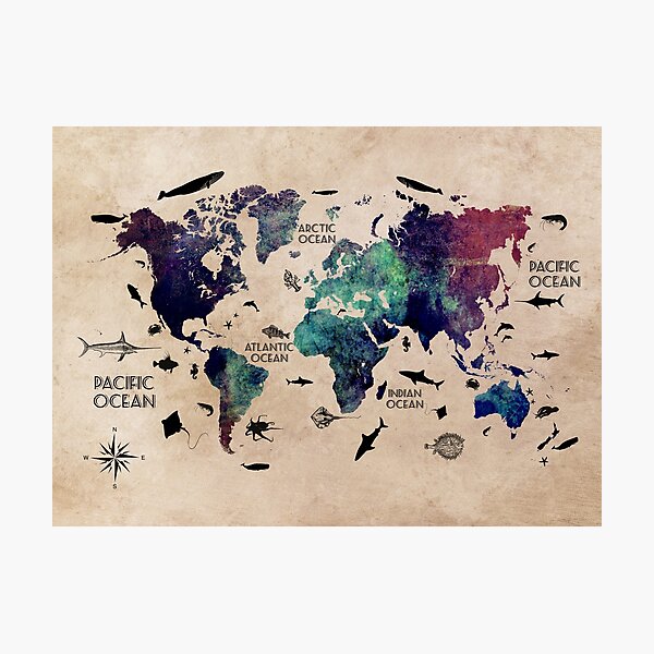 World Map Oceans #map #worldmap Photographic Print