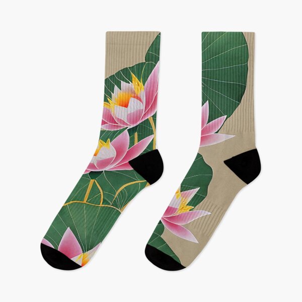 Item preview, Lotus with beige background pink flowers designed and sold by christineiris.