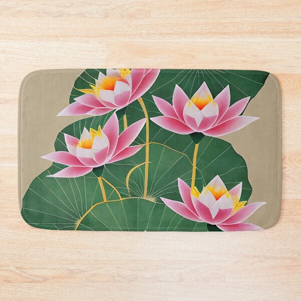 Item preview, Lotus with beige background pink flowers designed and sold by christineiris.