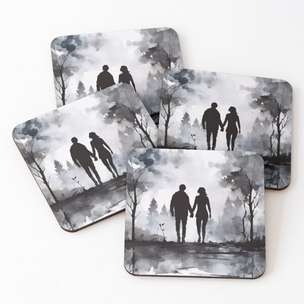 Aperçu de l'œuvre Peinture à l'aquarelle d'un couple main dans la main silhouette créée et vendue par Northquill ..