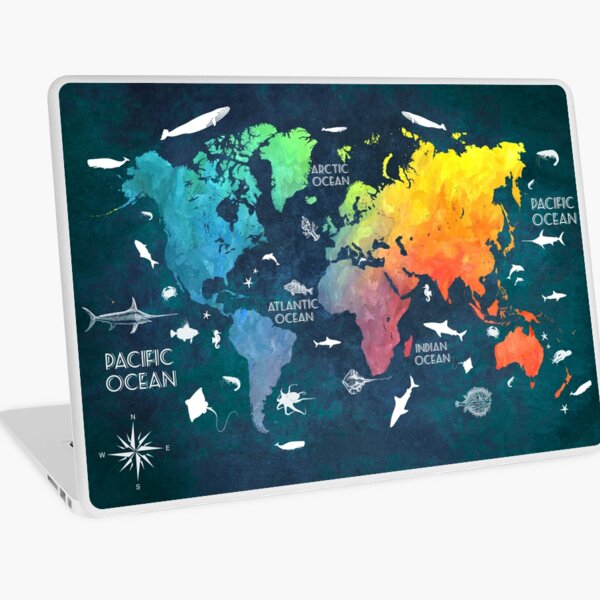 Oceans Life World Map colored Laptop Skin
