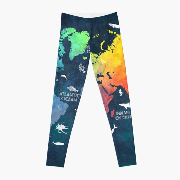 Oceans Life World Map colored Leggings