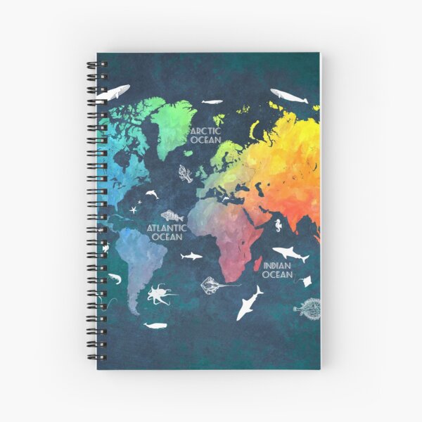 Oceans Life World Map colored Spiral Notebook