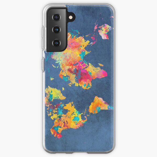 blue world map #map #worldmap Samsung Galaxy Soft Case