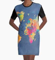 blue world map #map #worldmap Graphic T-Shirt Dress