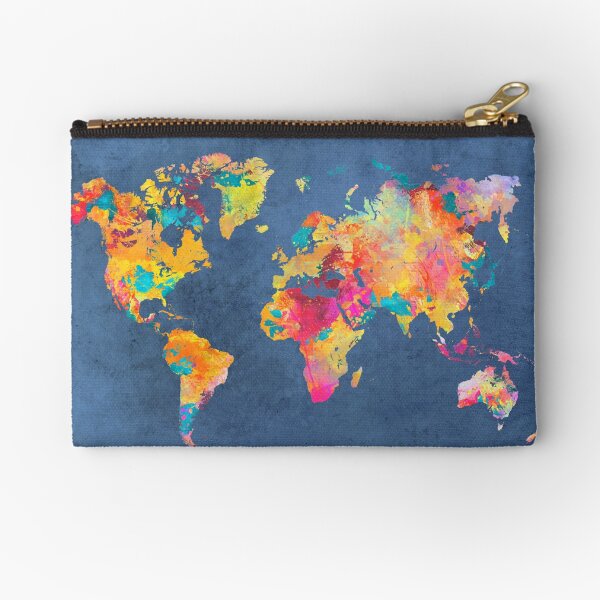 blue world map #map #worldmap Zipper Pouch