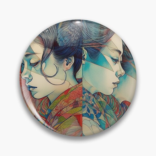 Item preview, Trance of Time: Hypnotic Triple Exposure Portrait of a Japanese Woman in Multicolor Line Art designed and sold by Toph Moses.