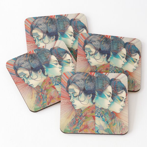 Item preview, Trance of Time: Hypnotic Triple Exposure Portrait of a Japanese Woman in Multicolor Line Art designed and sold by Toph Moses.