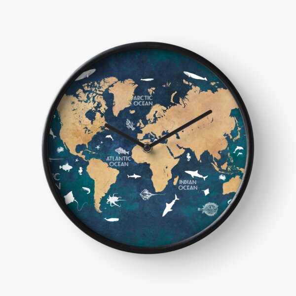 Oceans Life World Map blue #map #worldmap Clock