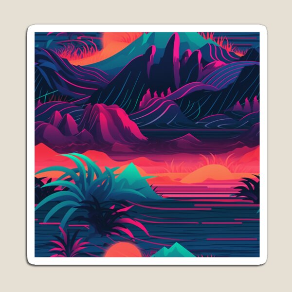 Artikelvorschau, Synthwave Ozeanwellen und tropisches Laub entworfen und verkauft von Riktron.