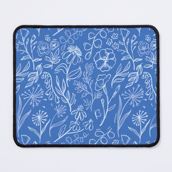 Item preview, White Brush Line Large Flowers on blue designed and sold by Anna Kutukova.