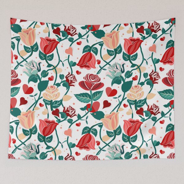 Item preview, Cute Mix Colours Rose Flowers with Green Leaves White Pattern designed and sold by Moyanana.