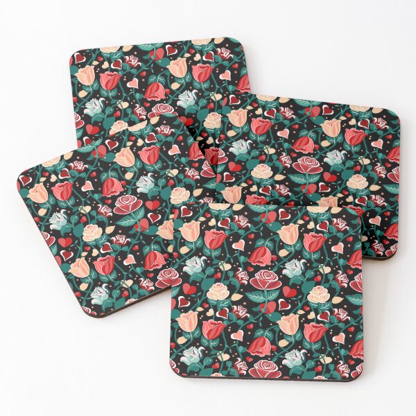 Item preview, Cute Mix Colours Rose Flowers with Green Leaves Black Pattern designed and sold by Moyanana.