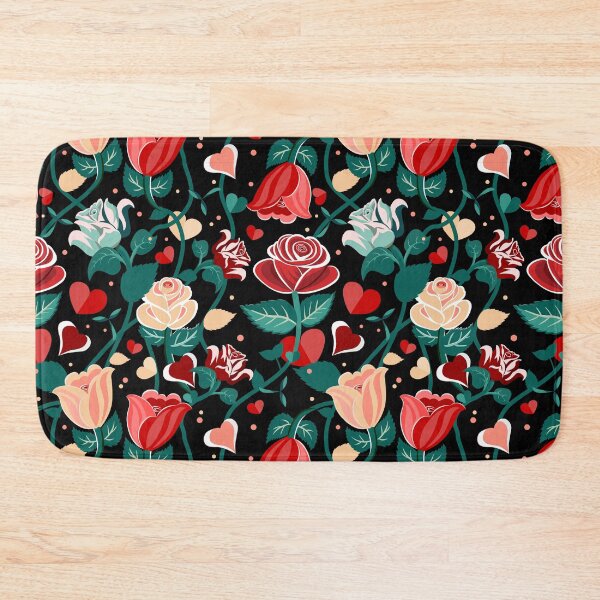 Item preview, Cute Mix Colours Rose Flowers with Green Leaves Black Pattern designed and sold by Moyanana.