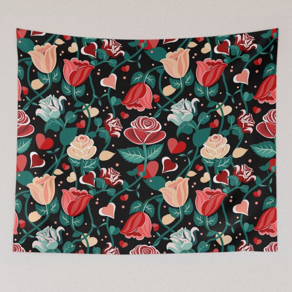 Item preview, Cute Mix Colours Rose Flowers with Green Leaves Black Pattern designed and sold by Moyanana.