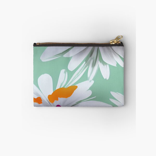 Item preview, White and Violet Purples with Orange Florets with Mint Green Background designed and sold by deniselynnimage.