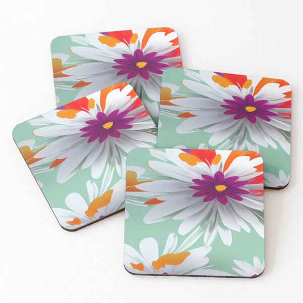 Item preview, White and Violet Purples with Orange Florets with Mint Green Background designed and sold by deniselynnimage.