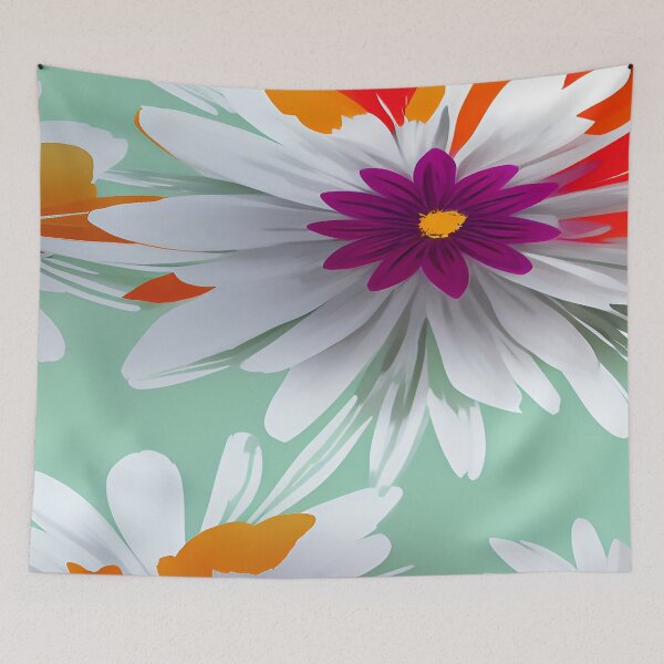 Item preview, White and Violet Purples with Orange Florets with Mint Green Background designed and sold by deniselynnimage.