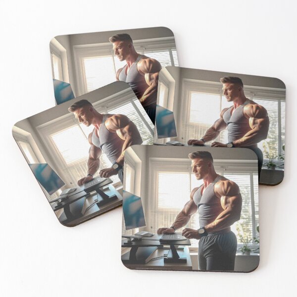 Item preview, Hot Muscular Man Working From Home designed and sold by Cyber-Cuties.