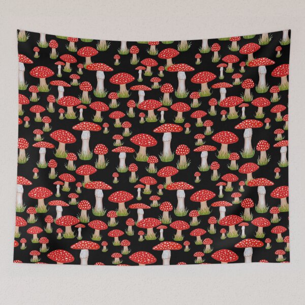 Item preview, Red mushrooms on black designed and sold by MagentaRose.