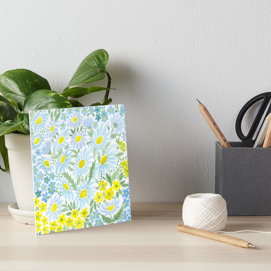 Watercolor . Chamomile field. 1 Art Board Print
