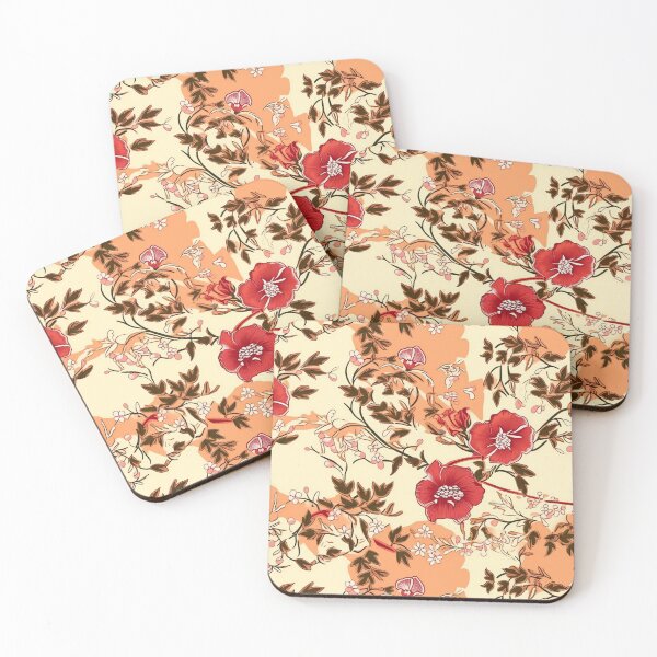 Item preview, Asian Boho Red Flowers Floral Pattern Colorful Vintage Flowers A Line Dress Beige Boho Home Decor  designed and sold by iPaint Airbrush Studio.