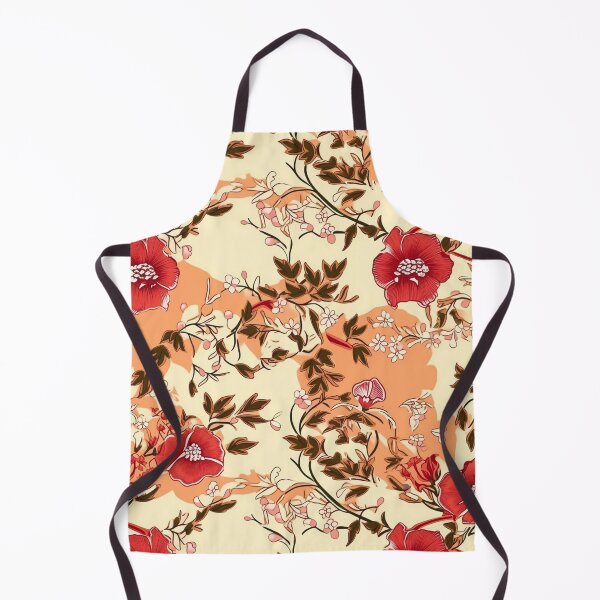 Item preview, Asian Boho Red Flowers Floral Pattern Colorful Vintage Flowers A Line Dress Beige Boho Home Decor  designed and sold by iPaint Airbrush Studio.