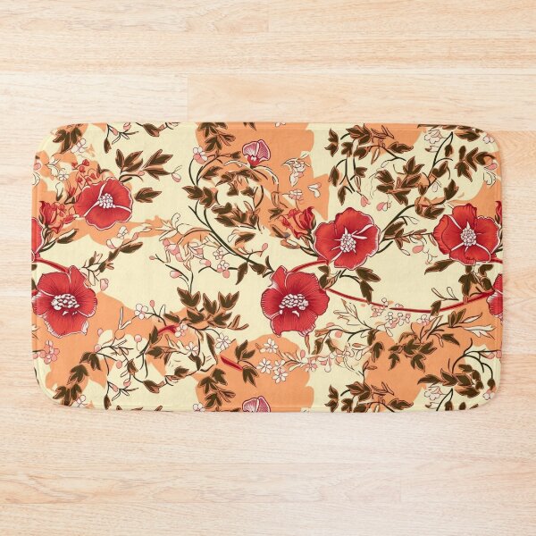 Item preview, Asian Boho Red Flowers Floral Pattern Colorful Vintage Flowers A Line Dress Beige Boho Home Decor  designed and sold by iPaint Airbrush Studio.