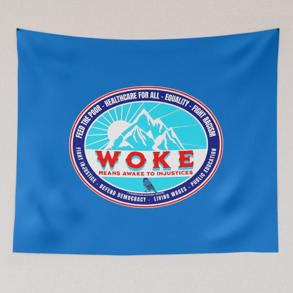 Item preview, PMD00701 Progressive Movement Designs Woke Means Awake to Injustice design shows you are woke support progressive policy goals for progressive Democrats Independents and Bernie Sanders supporters designed and sold by ProgressiveLeft.